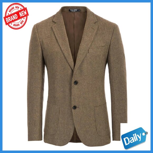 Vintage Wool Blend Tweed Blazer Two Button Sport Coat Herringbone